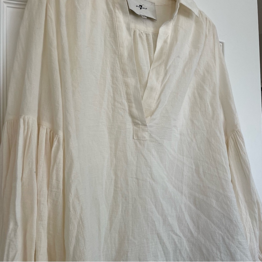 7 For All Mankind Balloon Sleeve Top in Creamy White Size S 100% Cotton - Picture 6 of 12